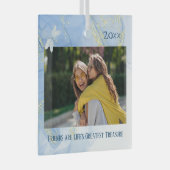 Moderner und dennoch eleganter Blue Gold Swirl Dra Ornament Aus Glas (Vorderseite Rechts)