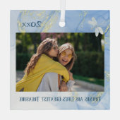 Moderner und dennoch eleganter Blue Gold Swirl Dra Ornament Aus Glas (Rückseite)