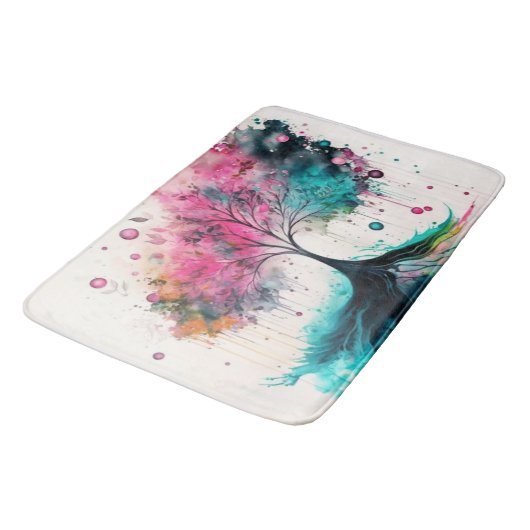 Moderner und kühne mystischer Baum (blau, rosa, or Badematte (Schrägansicht)