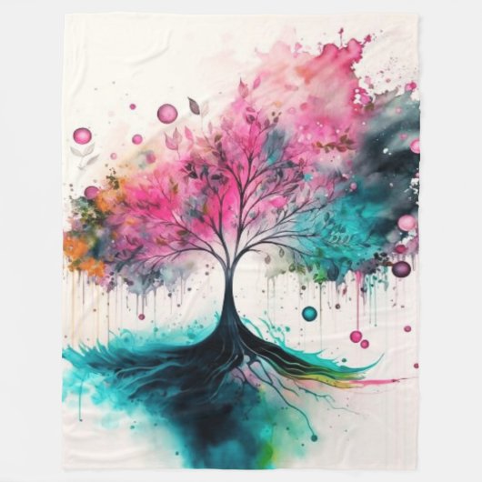 Moderner und kühne mystischer Baum (blau, rosa, or Fleecedecke (Vorderseite)