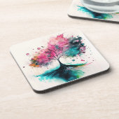 Moderner und kühne mystischer Baum (blau, rosa, or Getränkeuntersetzer (Linke Seite)