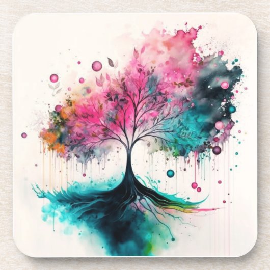 Moderner und kühne mystischer Baum (blau, rosa, or Getränkeuntersetzer (Vorderseite)