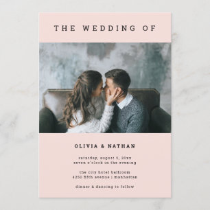 Moderner und minimaler Blush Ein Foto Hochzeit Einladung