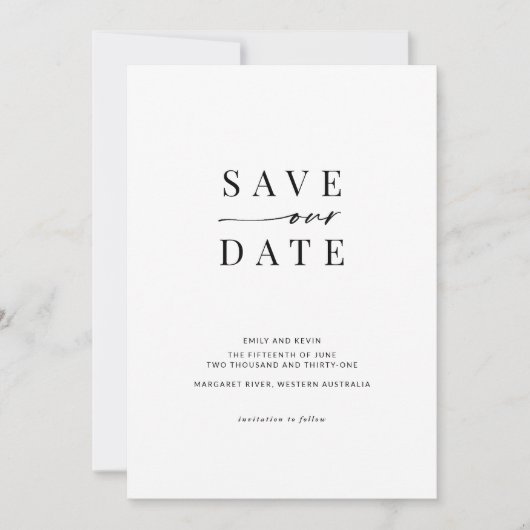 Moderner und minimalistischer Platz Save the Date Einladung (Vorderseite)