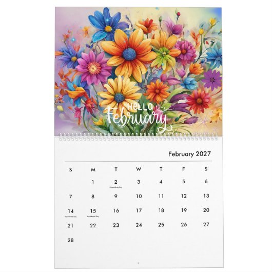 Moderner und stilvoller Blumenkalender 2024 Monatl Kalender (Feb 2027)