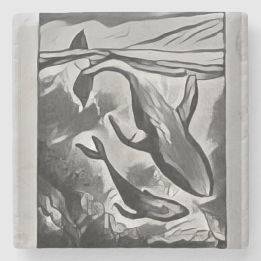 Moderner Untersetzer Whale Art Stone (Vorderseite)