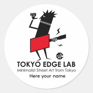 Moderner urbaner Gitarrespieler Grafik-Tokyo Edge Runder Aufkleber