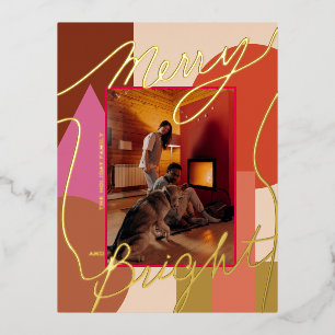 Moderner Urlaub Merry Bright Ihr Foto Geometrie Folien Feiertagspostkarte