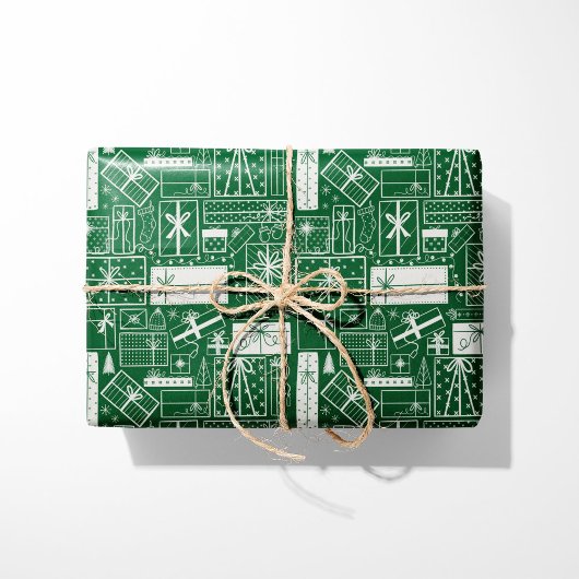 Moderner Urlaub präsentiert Grün und Weiß Geschenkpapier