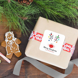 Moderner Urlaub Whimsical Masked Rentier Weihnacht Quadratischer Aufkleber