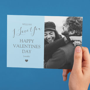Moderner Valentinstag aus grauem und blauem Foto Feiertagskarte