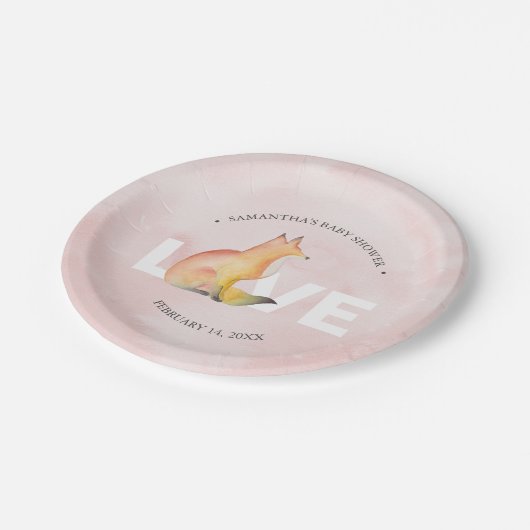 Moderner Valentinstag Fox Pappteller (Schrägansicht)