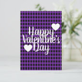 Moderner Valentinstag Herz Lila Schwarz Kariert Karte (Stehend Vorderseite)