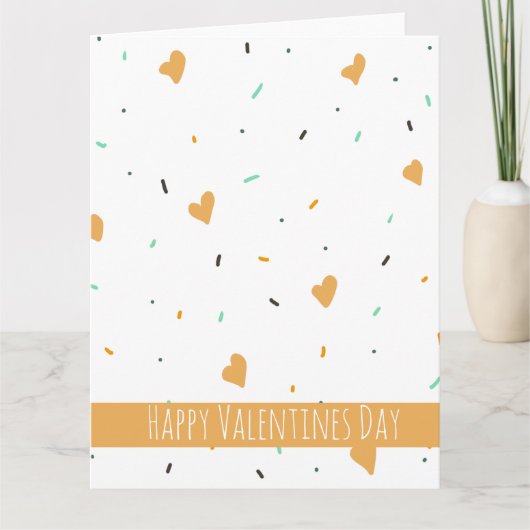 Moderner Valentinstag Sprinkle Hearts Mustard Karte (Vorderseite)