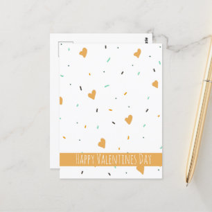 Moderner Valentinstag Sprinkle Hearts Mustard Postkarte