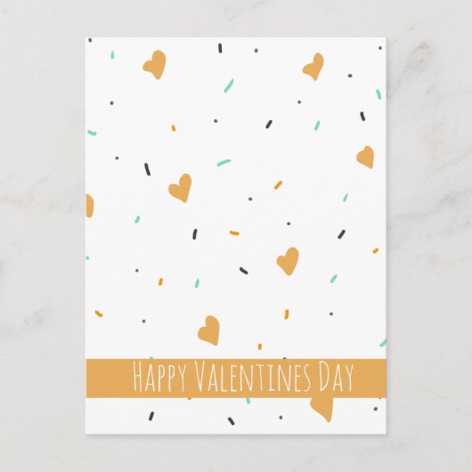Moderner Valentinstag Sprinkle Hearts Mustard Postkarte (Vorderseite)