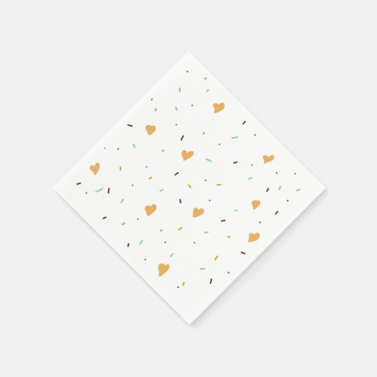 Moderner Valentinstag Sprinkle Hearts Mustard Serviette (Ecke)