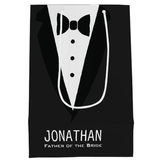 Moderner Vater der Braut Hochzeit Tuxedo Mittlere Geschenktüte (Rückseite)