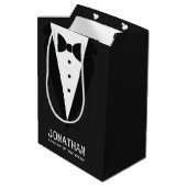 Moderner Vater der Braut Hochzeit Tuxedo Mittlere Geschenktüte (Rückseite Schrägansicht)