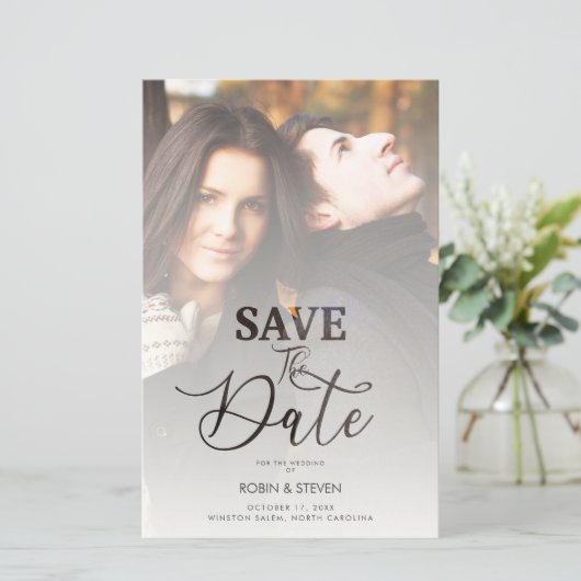 Moderner Vellum-Effekt für das Budget Hochzeitssze (Stehend Vorderseite)