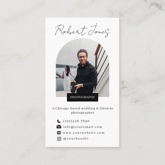 Moderner Vertikaler 6-FotoCollage Fotograf Visitenkarte (Vorderseite)