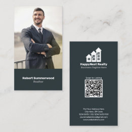 Moderner vertikaler Immobilienmakler-Foto-QR-Code Visitenkarte