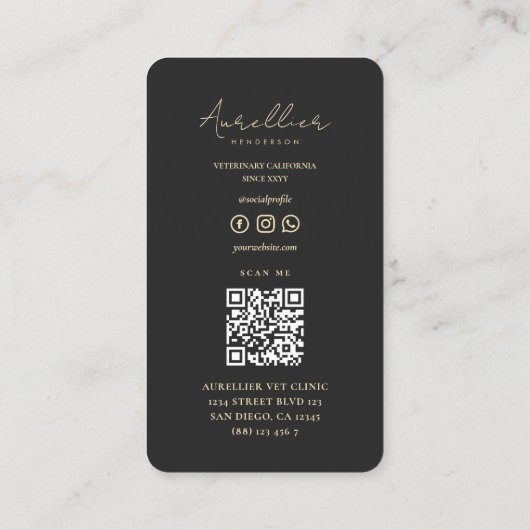 Moderner Veterinärmediziner VET Black Gold Visitenkarte (Rückseite)