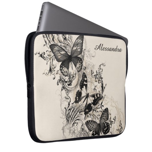 Moderner Viktorianischer Schwarzschmetterling Pers Laptopschutzhülle (Vorne Rechts)