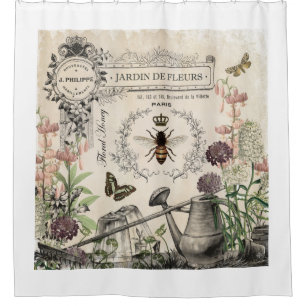Moderner Vintage-Französischer-Bienengarten Duschvorhang