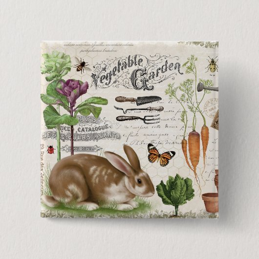 Moderner Vintage-Französischer-Garten-Hase Button (Vorderseite)