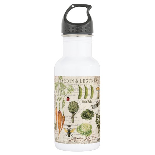 moderner vintage französischer Gemüsegarten Edelstahlflasche (Vorderseite)