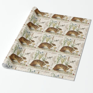 moderner vintage-französischer Hase im Garten Geschenkpapier