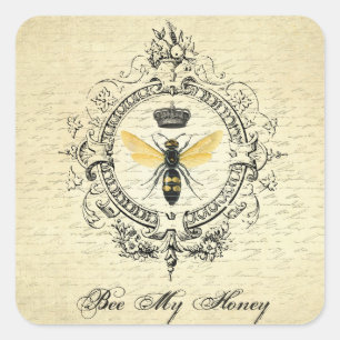 Moderner Vintage-Französischer-Queen-Bee-Aufkleber Quadratischer Aufkleber
