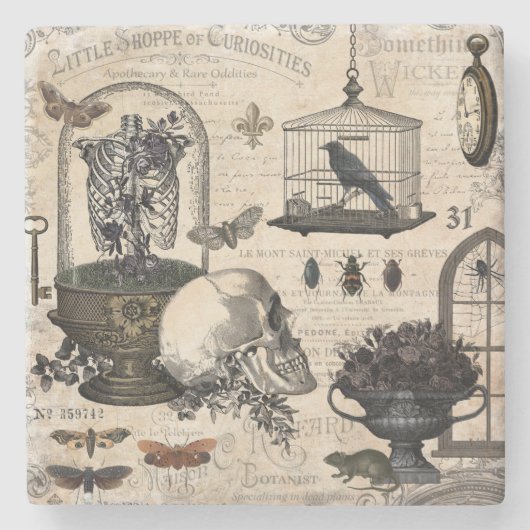 Moderner Vintage-Halloween-Garten Steinuntersetzer (Vorderseite)