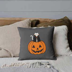 Moderner Vintage-Halloween-Kater-Kürbis-spooky-Gra Kissen