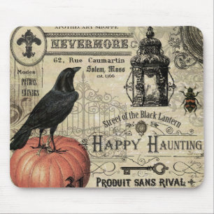 moderner vintage Halloween-Kürbis und Krähe Mousepad