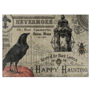 moderner vintage Halloween-Kürbis und Krähe Schneidebrett