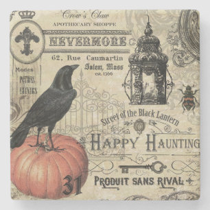 moderner Vintage-Halloween-Rabe und Kürbis Steinuntersetzer
