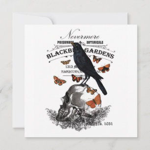 moderner vintage Halloween-Rabe und Totenkopf Karte