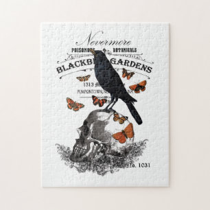 moderner vintage Halloween-Rabe und Totenkopf Puzzle