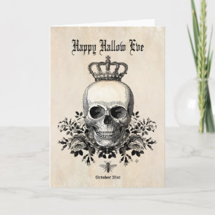Moderner Vintage-Halloween-Schädel mit Krone Karte