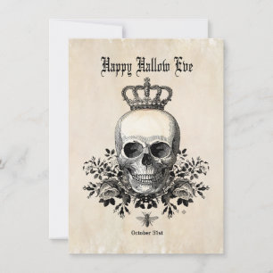 Moderner Vintage-Halloween-Schädel mit Krone Karte