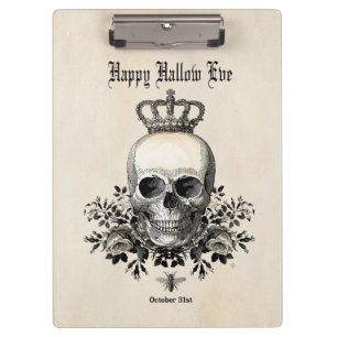 Moderner Vintage-Halloween-Schädel mit Krone Klemmbrett