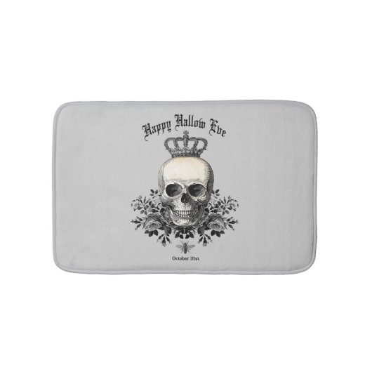 Moderner Vintage-Halloween-Schädel und -Krone Badematte (Vorderseite)