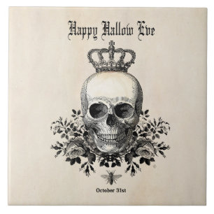 Moderner Vintage-Halloween-Schädel und Krone Fliese