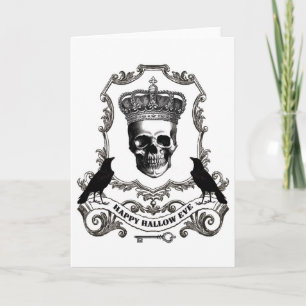 Moderner vintage Halloween-Totenkopf mit Krone Karte