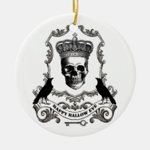 Moderner vintage Halloween-Totenkopf mit Krone Keramikornament