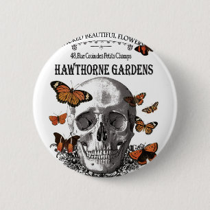 moderner vintage Halloween-Totenkopf und Schmetter Button