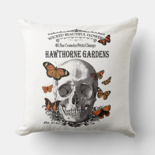 moderner vintage Halloween-Totenkopf und Schmetter Kissen