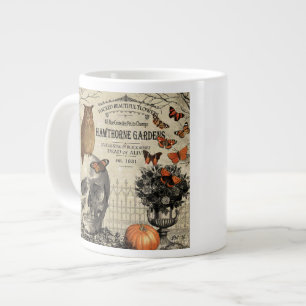 Moderner Vintage-Halloween-Uhu und Totenkopf Jumbo-Tasse